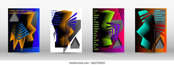 Minimum vector coverage. A set of modern abstract covers. Trendy cover design of curved lines, geometric shapes. Vector illustration. EPS 10.