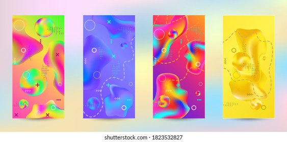 Minimum vector coverage. A set of modern abstract covers. Creative fluid backgrounds from current forms to design a fashionable abstract cover, banner, poster, booklet.