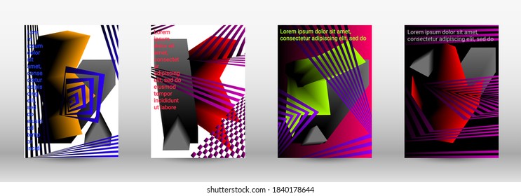 Minimum vector coverage. A set of modern abstract covers. Trendy cover design of curved lines, geometric shapes. Vector illustration. EPS 10.