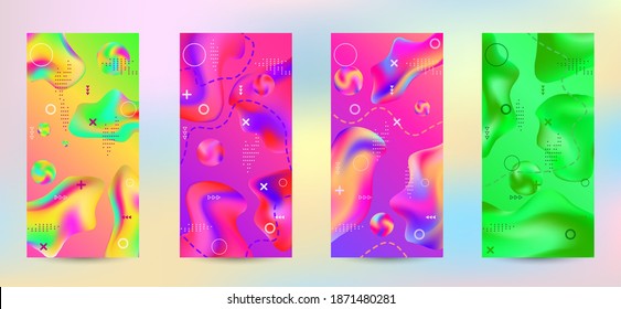 Minimum vector coverage. A set of modern abstract covers. Creative fluid backgrounds from current forms to design a fashionable abstract cover, banner, poster, booklet.