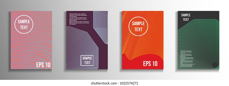 Minimum vector coverage.  A set of rectangular patterns from iridescent lines. Creative background colors. Suitable for decorating business brochures, banners, posters.