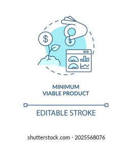 Minimum viable product blue concept icon. Early business development. Investment in company. Startup launch abstract idea thin line illustration. Vector isolated outline color drawing. Editable stroke