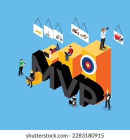 Minimum viable product isometric 3d vector illustration concept banner, website, landing page, ads, flyer template