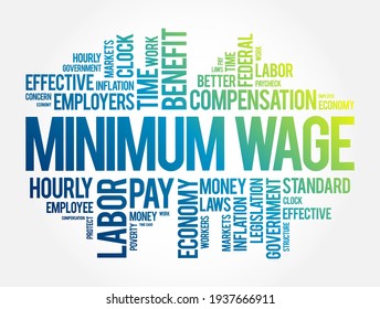 Minimum Wage is the lowest remuneration that employers can legally pay their employees, word cloud concept background