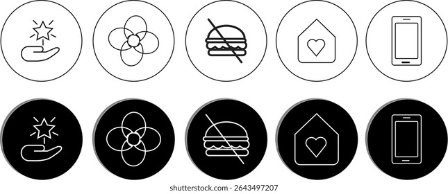 minimum wellness icon including care, mindfulness, no junk food, self-love and digital balance icons with transparent background.