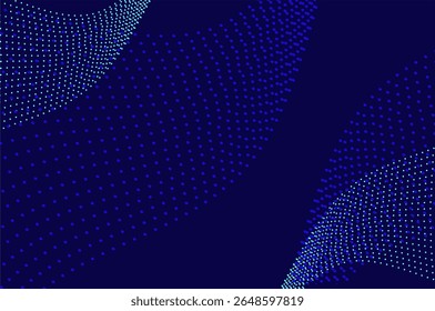 Mininalist Dynamic neon green particle wave line on dark blue abstract background. Abstract sound, data, tech visualization with copy space.