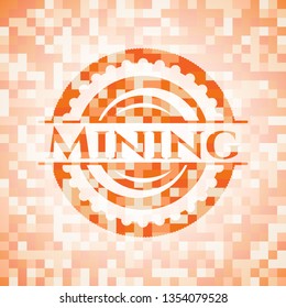Mining abstract emblem, orange mosaic background