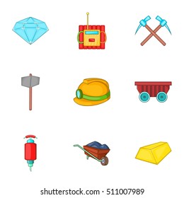 Mining activities icons set. Cartoon illustration of 9 mining activities vector icons for web