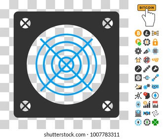 Mining Asic Device icon with bonus bitcoin mining and blockchain graphic icons. Vector illustration style is flat iconic symbols. Designed for bitcoin software.