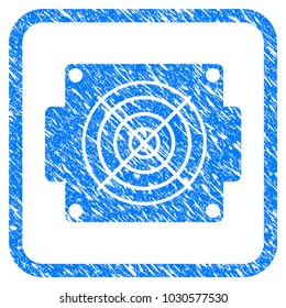 Mining Asic Device rubber seal stamp imitation. Icon vector symbol with grunge design and dirty texture inside rounded square frame. Scratched blue sign on a white background.