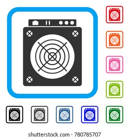 Mining Asic Hardware icon. Flat gray iconic symbol inside a blue rounded frame. Black, gray, green, blue, red, orange color versions of Mining Asic Hardware vector.