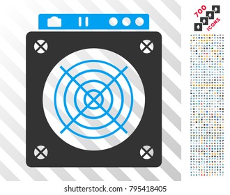 Mining Asic Hardware pictograph with 7 hundred bonus bitcoin mining and blockchain symbols. Vector illustration style is flat iconic symbols designed for bitcoin software.