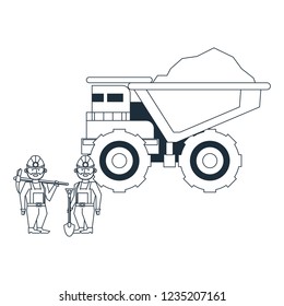 Mining big truck and workers with tools