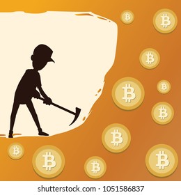 MINING BITCOIN IN CAVE WITH MAN SILHOUETTE