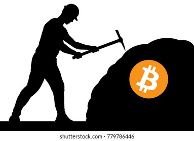 Mining Bitcoin Concept - Miner Silhouette Vector