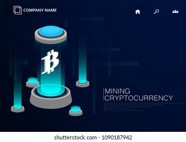 Mining bitcoin  crypto currency, data processing ultraviolet isometric vector illustration 