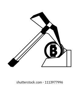 Mining bitcoin cryptocurrency in black and white