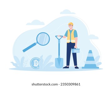 concepto de tendencia de moneda de bitcoin de minería de datos ilustración plana