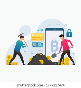 Mining bitcoin design concept vector illustration