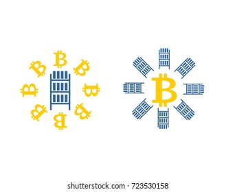 Mining bitcoin farm icon. Extraction of Cryptocurrency sign. Racks of GPU symbol. Vector illustration
