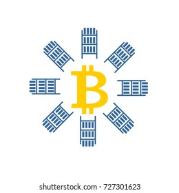 Mining bitcoin farm icon. Extraction of Cryptocurrency sign. Racks of GPU symbol. Vector illustration
