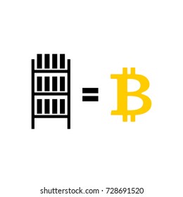 Mining bitcoin farm icon. Extraction of Cryptocurrency sign. Racks of GPU symbol. Vector illustration