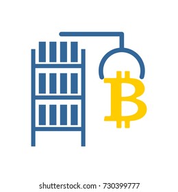 Mining bitcoin farm icon. Extraction of Cryptocurrency sign. Racks of GPU symbol. Vector illustration
