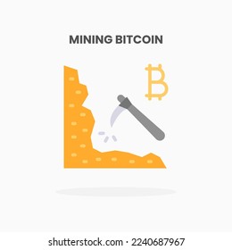 Mining bitcoin icon flat. Vector illustration on white background. Can used for web, app, digital product, presentation, UI and many more.