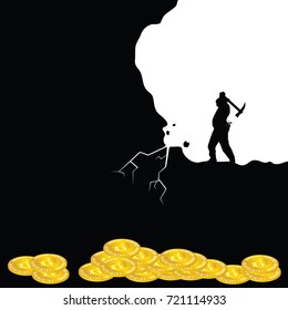 mining bitcoin icon with man silhouette illustration in colorful