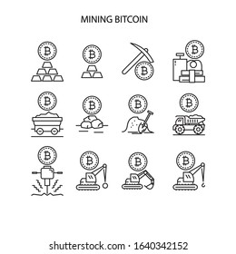 Mining bitcoin icon , icon set
