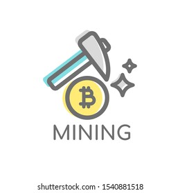 Mining bitcoin logo sign. Cryptocurrency concept. Digital money, finance symbol. Flat style vector illustration