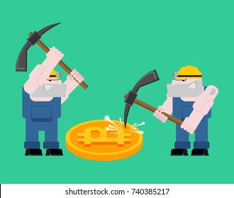Mining bitcoin pool concept.  Minir Extraction Crypto currency businessman screams for virtual money. Vector illustration