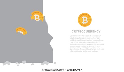 Mining bitcoin in Rock. Extraction Crypto currency. Virtual money. Vector illustration