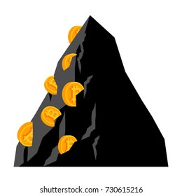 Mining bitcoin in Rock. Extraction Crypto currency. Virtual money. Vector illustration
