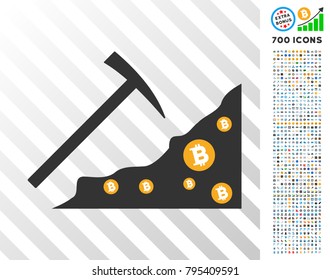 Mining Bitcoin Rocks pictograph with 700 bonus bitcoin mining and blockchain pictures. Vector illustration style is flat iconic symbols design for crypto-currency websites.