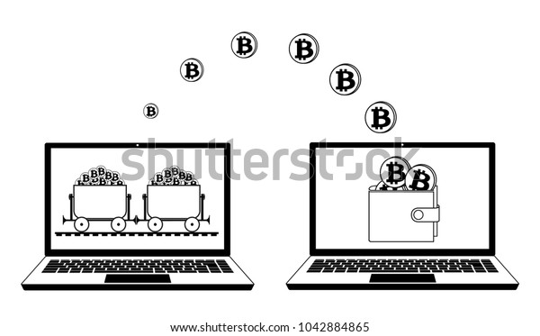 Mining Bitcoin Transfer Wallet On Laptopmining Stock Vector Royalty - 