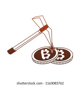 Mining bitcoins symbol red lines