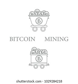 Mining of bitcoins. Mining trolleys with bitcoins. Digital currency. Blockchain technology.