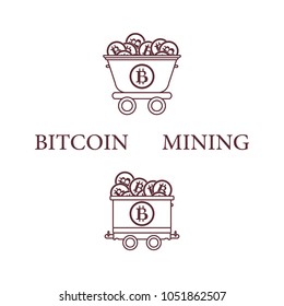 Mining of bitcoins. Mining trolleys with bitcoins. Digital currency. Blockchain technology.