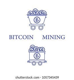 Mining of bitcoins. Mining trolleys with bitcoins. Digital currency. Blockchain technology.