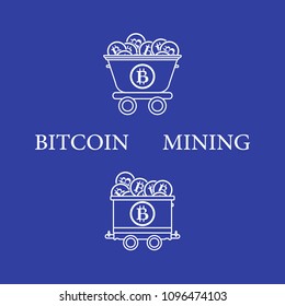 Mining of bitcoins. Mining trolleys with bitcoins. Digital currency. Blockchain technology.