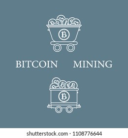 Mining of bitcoins. Mining trolleys with bitcoins. Digital currency. Blockchain technology.