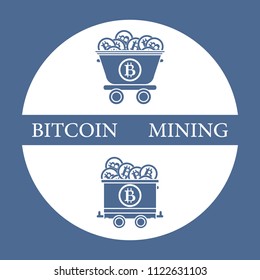 Mining of bitcoins. Mining trolleys with bitcoins. Digital currency. Blockchain technology.