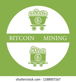 Mining of bitcoins. Mining trolleys with bitcoins. Digital currency. Blockchain technology.