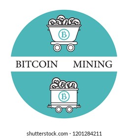 Mining of bitcoins. Mining trolleys with bitcoins. Digital currency. Blockchain technology.