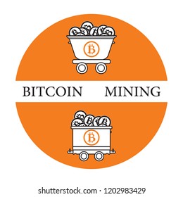Mining of bitcoins. Mining trolleys with bitcoins. Digital currency. Blockchain technology.