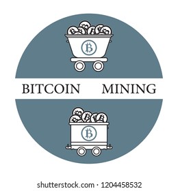 Mining of bitcoins. Mining trolleys with bitcoins. Digital currency. Blockchain technology.