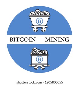 Mining of bitcoins. Mining trolleys with bitcoins. Digital currency. Blockchain technology.