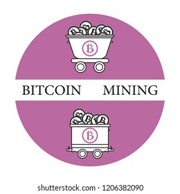 Mining of bitcoins. Mining trolleys with bitcoins. Digital currency. Blockchain technology.