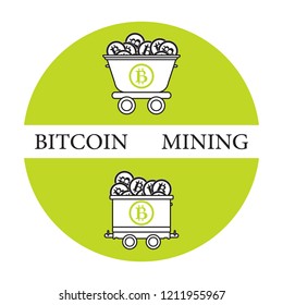 Mining of bitcoins. Mining trolleys with bitcoins. Digital currency. Blockchain technology.